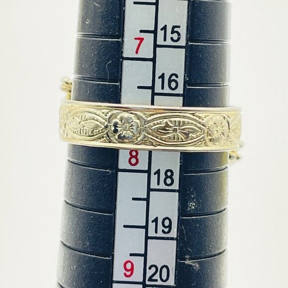 Simulated Pearl Cascade Dinner Ring Gold Tone S Curve Ribbon Etching Classic - Picture 3 of 6